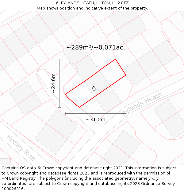 6, RYLANDS HEATH, LUTON, LU2 8TZ: Plot and title map