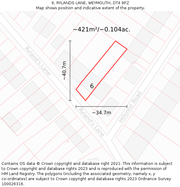 6, RYLANDS LANE, WEYMOUTH, DT4 9PZ: Plot and title map