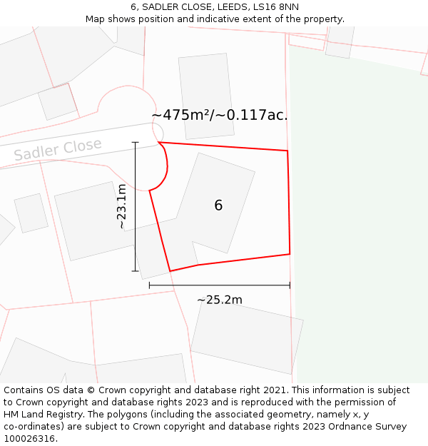 6, SADLER CLOSE, LEEDS, LS16 8NN: Plot and title map