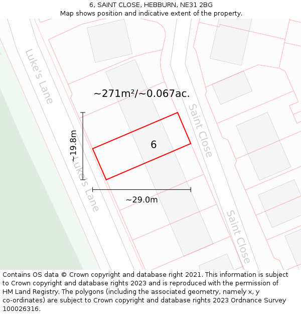 6, SAINT CLOSE, HEBBURN, NE31 2BG: Plot and title map