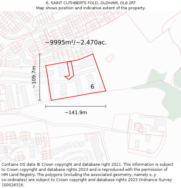 6, SAINT CUTHBERTS FOLD, OLDHAM, OL8 2RT: Plot and title map