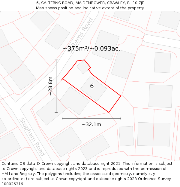 6, SALTERNS ROAD, MAIDENBOWER, CRAWLEY, RH10 7JE: Plot and title map