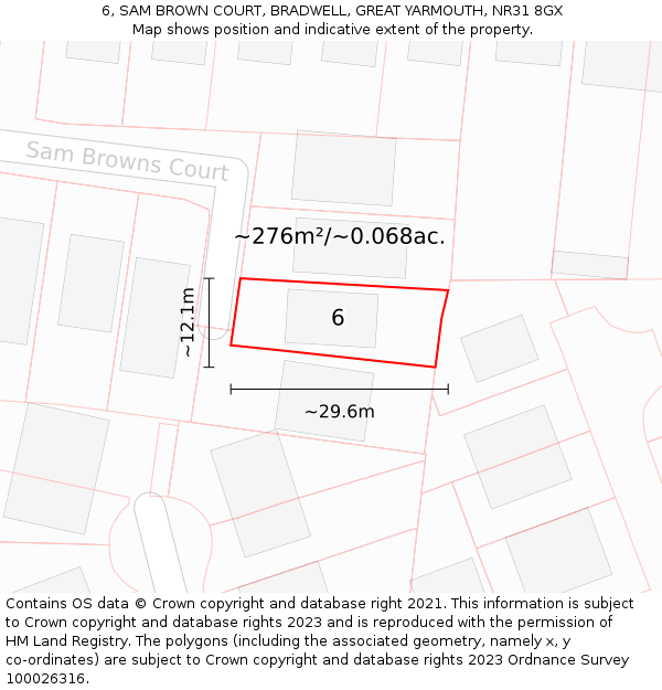 6, SAM BROWN COURT, BRADWELL, GREAT YARMOUTH, NR31 8GX: Plot and title map