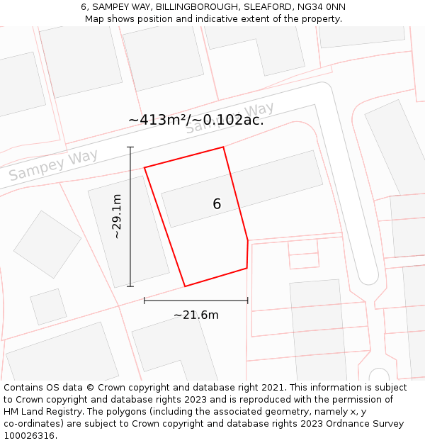 6, SAMPEY WAY, BILLINGBOROUGH, SLEAFORD, NG34 0NN: Plot and title map