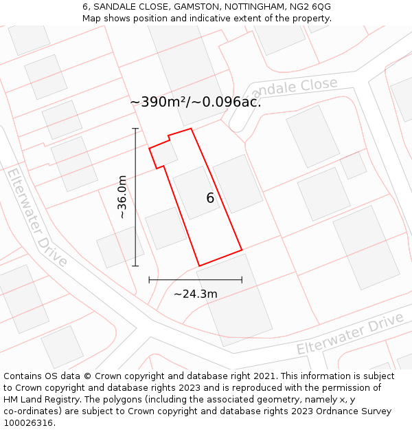 6, SANDALE CLOSE, GAMSTON, NOTTINGHAM, NG2 6QG: Plot and title map