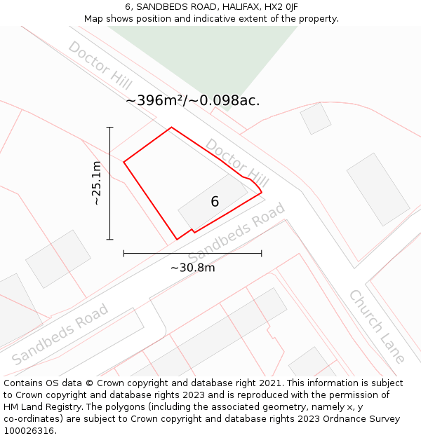 6, SANDBEDS ROAD, HALIFAX, HX2 0JF: Plot and title map