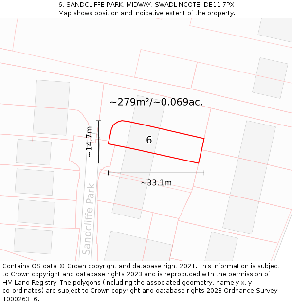 6, SANDCLIFFE PARK, MIDWAY, SWADLINCOTE, DE11 7PX: Plot and title map