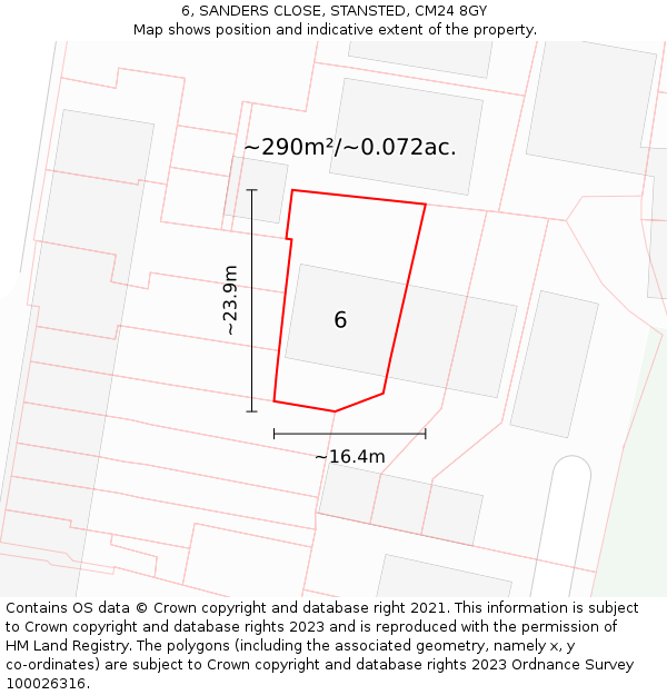 6, SANDERS CLOSE, STANSTED, CM24 8GY: Plot and title map