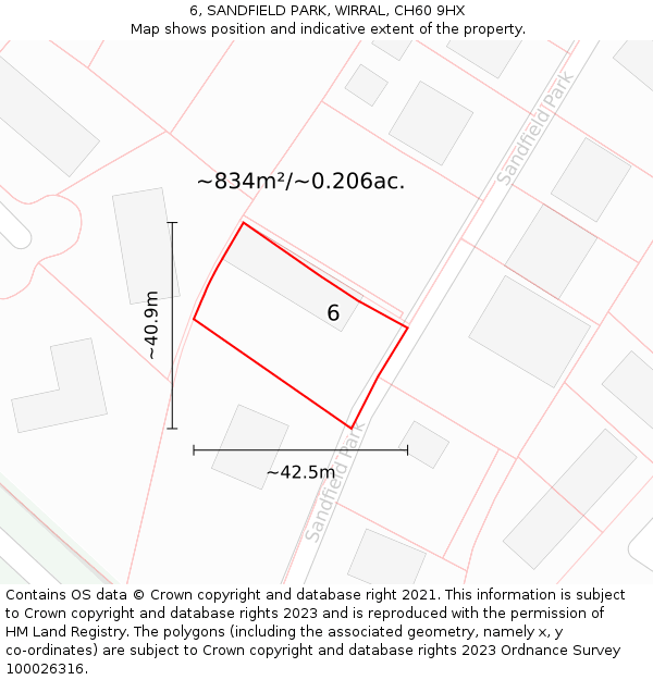 6, SANDFIELD PARK, WIRRAL, CH60 9HX: Plot and title map