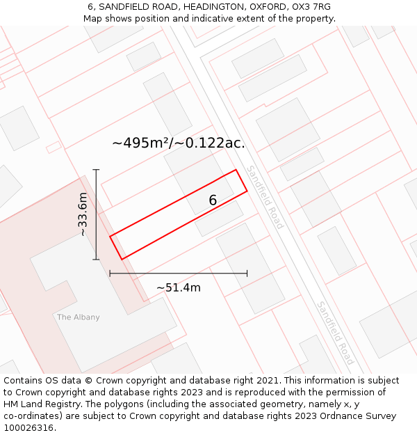 6, SANDFIELD ROAD, HEADINGTON, OXFORD, OX3 7RG: Plot and title map