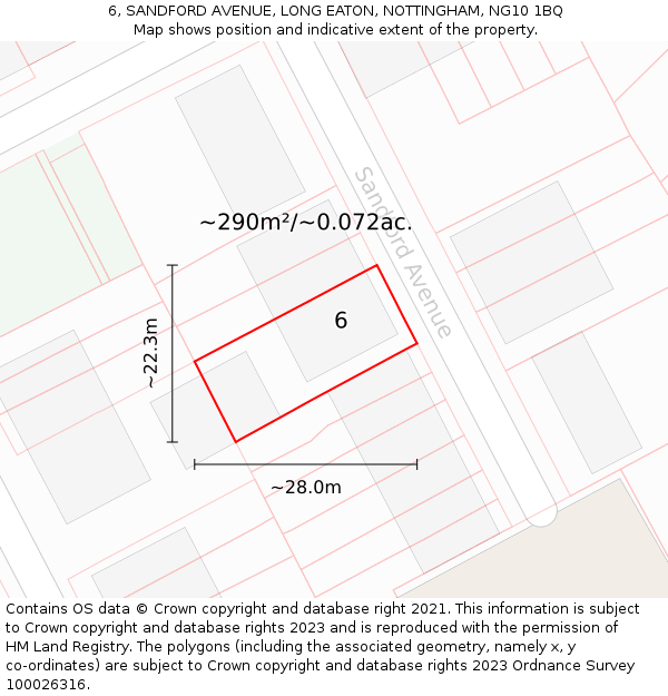 6, SANDFORD AVENUE, LONG EATON, NOTTINGHAM, NG10 1BQ: Plot and title map