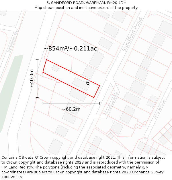 6, SANDFORD ROAD, WAREHAM, BH20 4DH: Plot and title map