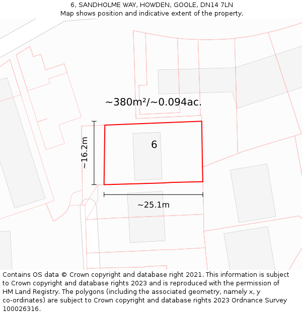 6, SANDHOLME WAY, HOWDEN, GOOLE, DN14 7LN: Plot and title map