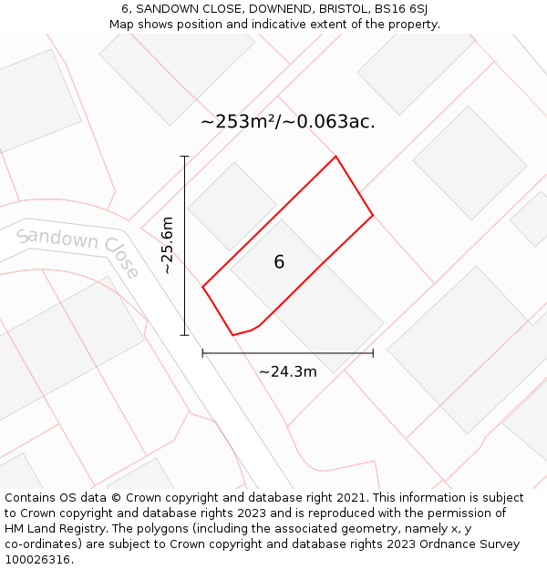 6, SANDOWN CLOSE, DOWNEND, BRISTOL, BS16 6SJ: Plot and title map