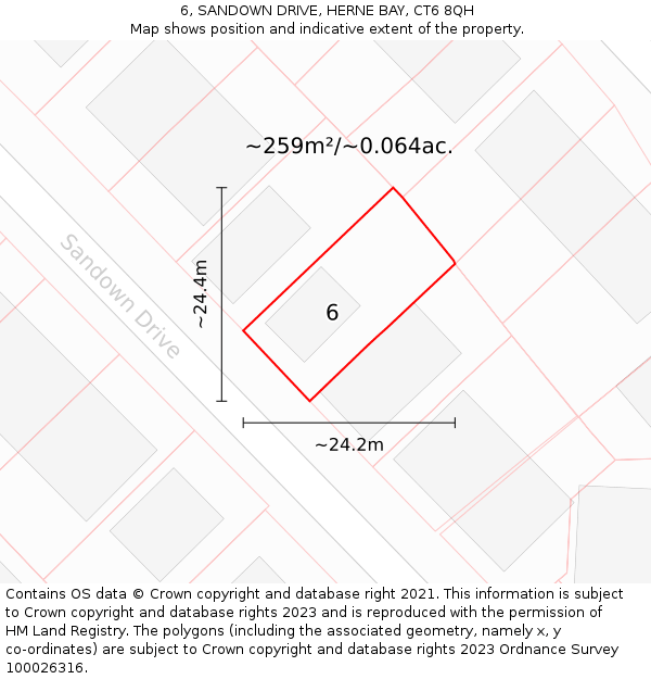 6, SANDOWN DRIVE, HERNE BAY, CT6 8QH: Plot and title map