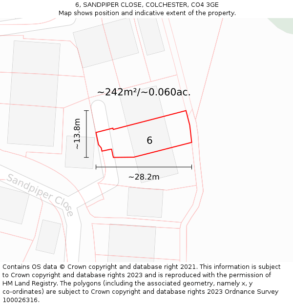 6, SANDPIPER CLOSE, COLCHESTER, CO4 3GE: Plot and title map