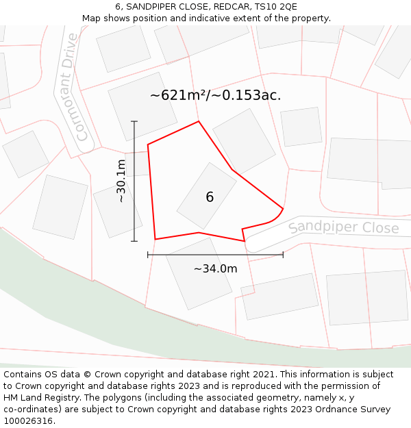 6, SANDPIPER CLOSE, REDCAR, TS10 2QE: Plot and title map