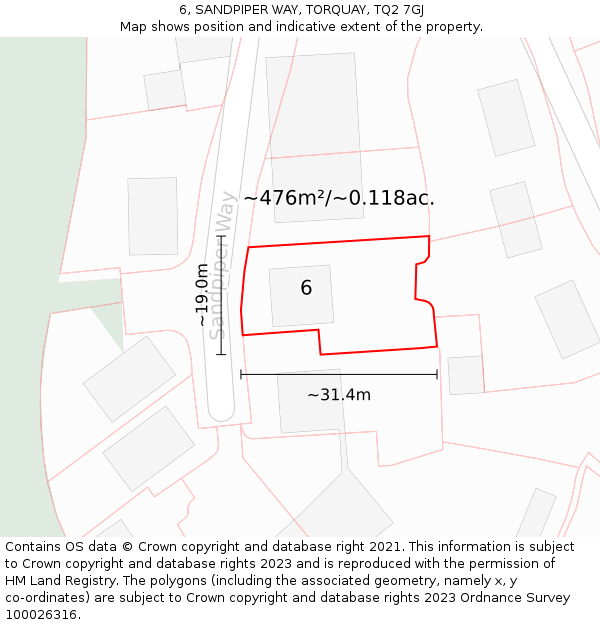 6, SANDPIPER WAY, TORQUAY, TQ2 7GJ: Plot and title map