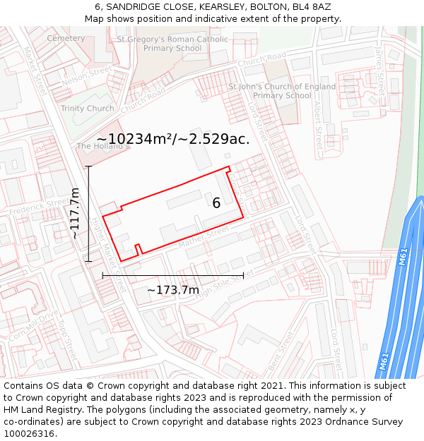 6, SANDRIDGE CLOSE, KEARSLEY, BOLTON, BL4 8AZ: Plot and title map