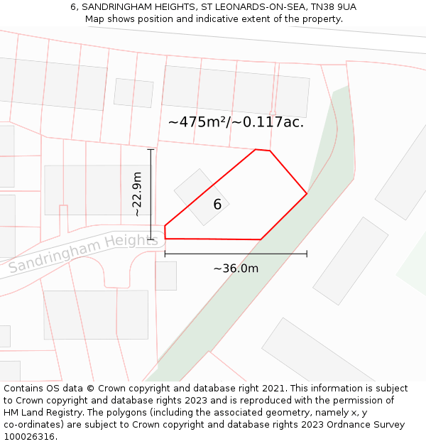 6, SANDRINGHAM HEIGHTS, ST LEONARDS-ON-SEA, TN38 9UA: Plot and title map
