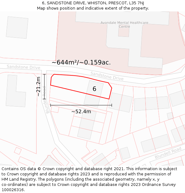 6, SANDSTONE DRIVE, WHISTON, PRESCOT, L35 7NJ: Plot and title map