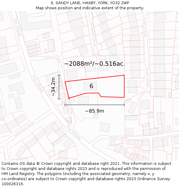 6, SANDY LANE, HAXBY, YORK, YO32 2WP: Plot and title map