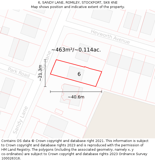 6, SANDY LANE, ROMILEY, STOCKPORT, SK6 4NE: Plot and title map