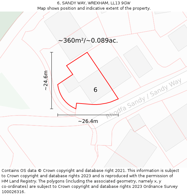 6, SANDY WAY, WREXHAM, LL13 9GW: Plot and title map