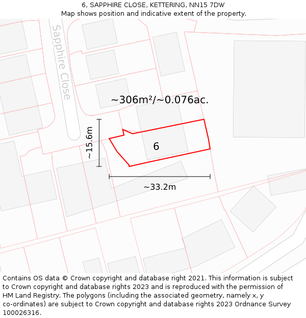 6, SAPPHIRE CLOSE, KETTERING, NN15 7DW: Plot and title map