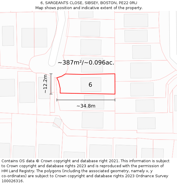 6, SARGEANTS CLOSE, SIBSEY, BOSTON, PE22 0RU: Plot and title map