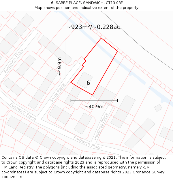 6, SARRE PLACE, SANDWICH, CT13 0RF: Plot and title map
