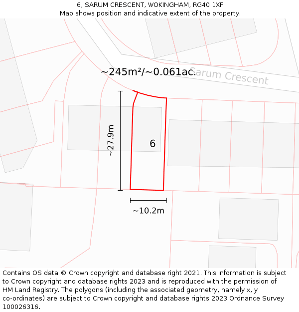 6, SARUM CRESCENT, WOKINGHAM, RG40 1XF: Plot and title map