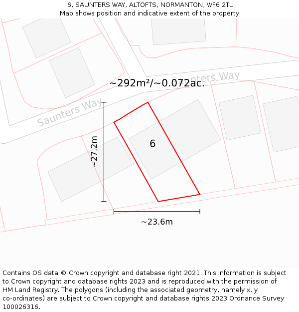 6, SAUNTERS WAY, ALTOFTS, NORMANTON, WF6 2TL: Plot and title map