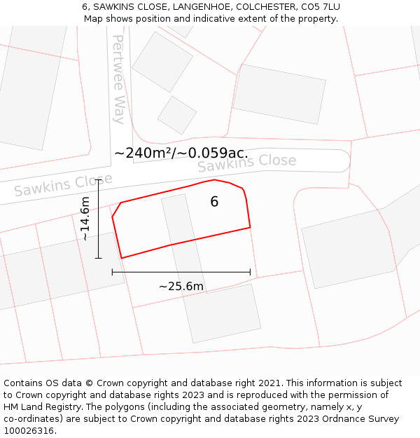 6, SAWKINS CLOSE, LANGENHOE, COLCHESTER, CO5 7LU: Plot and title map