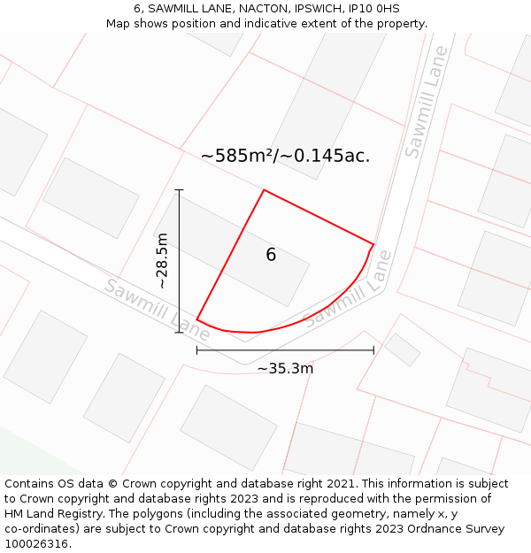 6, SAWMILL LANE, NACTON, IPSWICH, IP10 0HS: Plot and title map