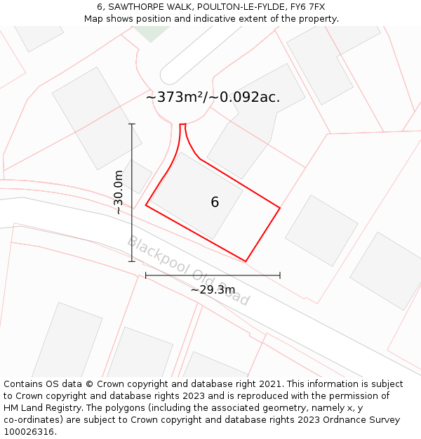 6, SAWTHORPE WALK, POULTON-LE-FYLDE, FY6 7FX: Plot and title map