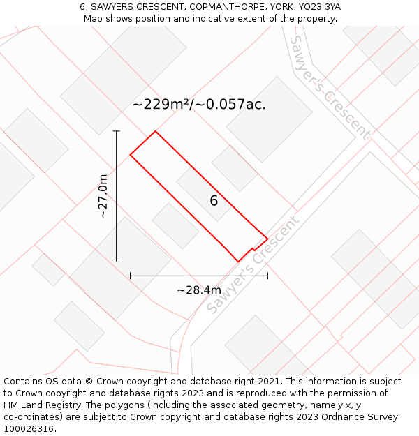 6, SAWYERS CRESCENT, COPMANTHORPE, YORK, YO23 3YA: Plot and title map
