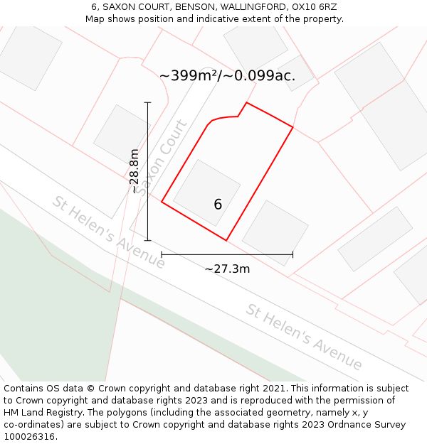 6, SAXON COURT, BENSON, WALLINGFORD, OX10 6RZ: Plot and title map