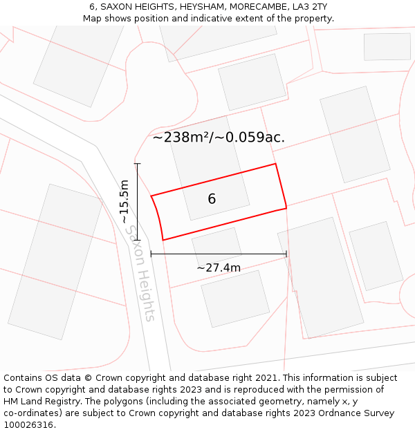 6, SAXON HEIGHTS, HEYSHAM, MORECAMBE, LA3 2TY: Plot and title map