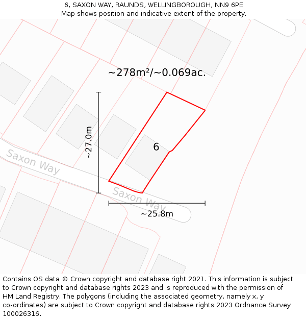 6, SAXON WAY, RAUNDS, WELLINGBOROUGH, NN9 6PE: Plot and title map