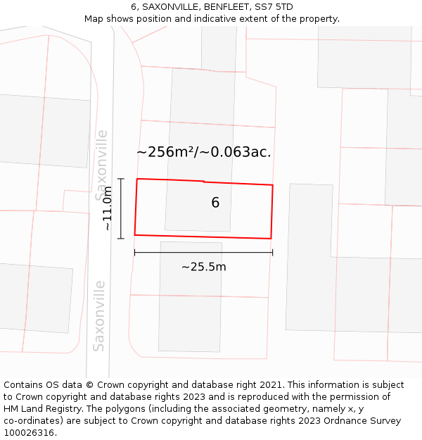 6, SAXONVILLE, BENFLEET, SS7 5TD: Plot and title map