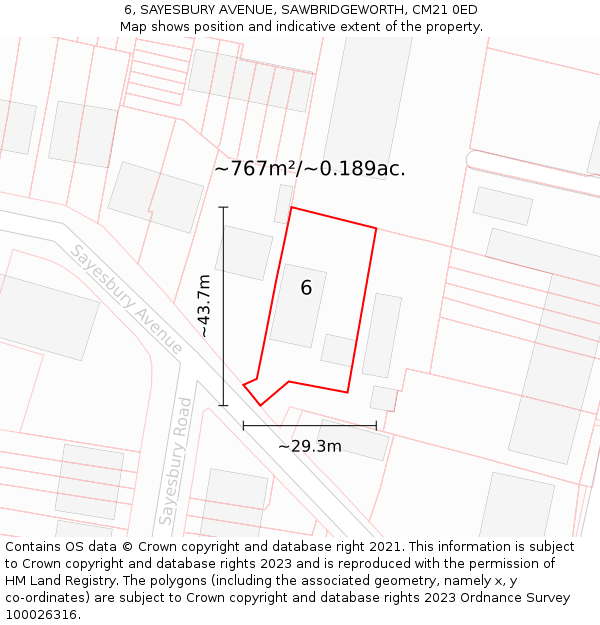 6, SAYESBURY AVENUE, SAWBRIDGEWORTH, CM21 0ED: Plot and title map