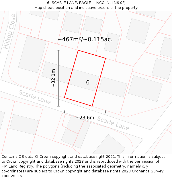 6, SCARLE LANE, EAGLE, LINCOLN, LN6 9EJ: Plot and title map