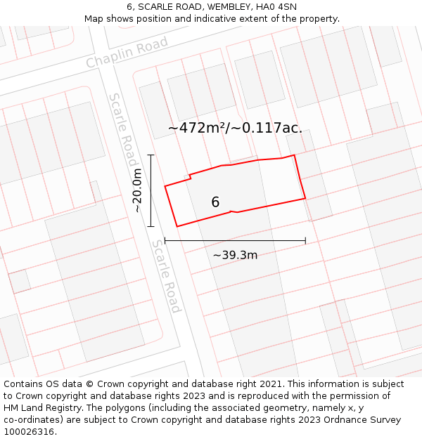 6, SCARLE ROAD, WEMBLEY, HA0 4SN: Plot and title map