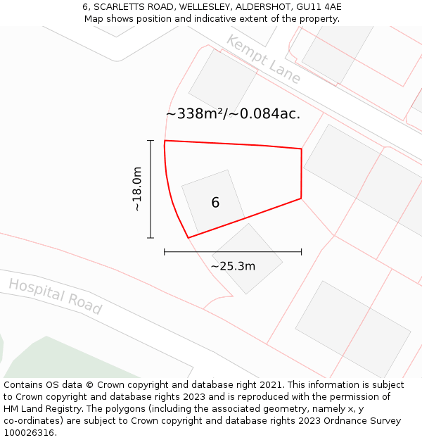 6, SCARLETTS ROAD, WELLESLEY, ALDERSHOT, GU11 4AE: Plot and title map