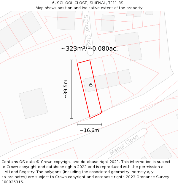 6, SCHOOL CLOSE, SHIFNAL, TF11 8SH: Plot and title map
