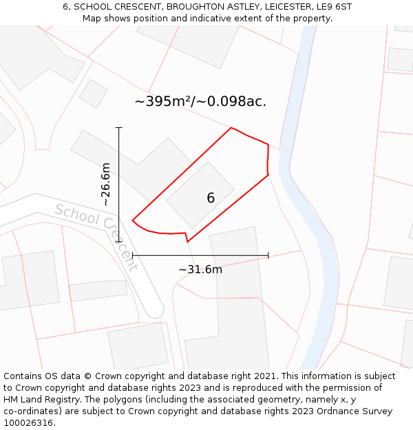 6, SCHOOL CRESCENT, BROUGHTON ASTLEY, LEICESTER, LE9 6ST: Plot and title map