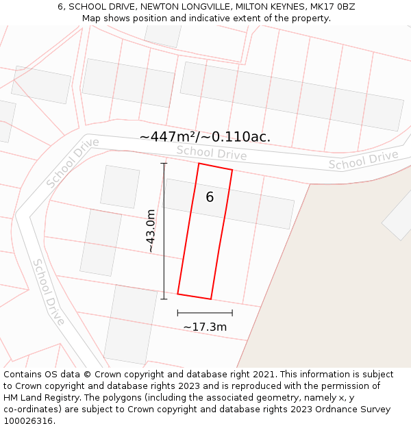 6, SCHOOL DRIVE, NEWTON LONGVILLE, MILTON KEYNES, MK17 0BZ: Plot and title map