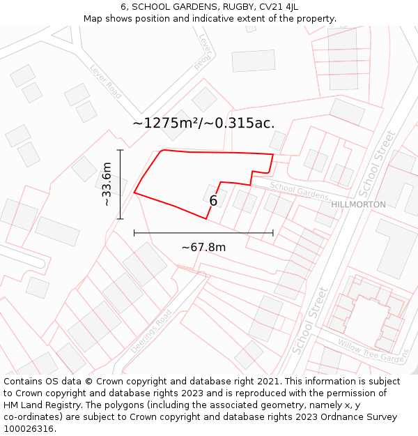 6, SCHOOL GARDENS, RUGBY, CV21 4JL: Plot and title map