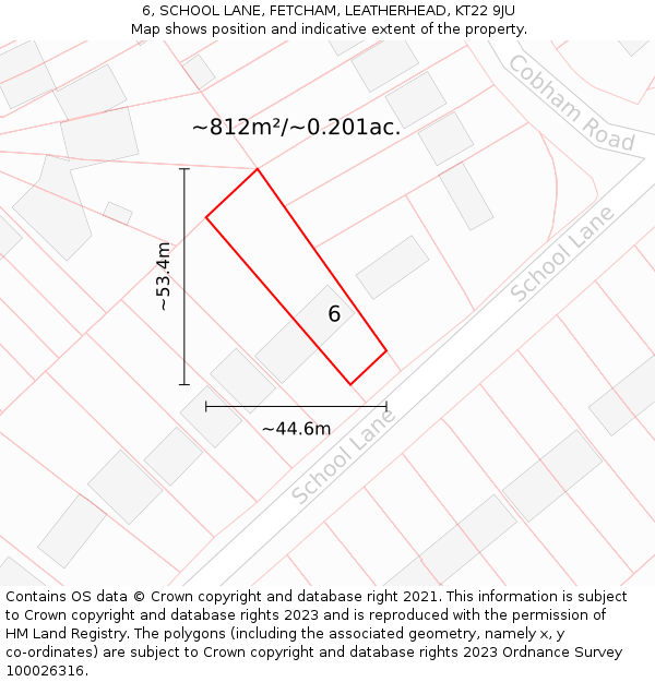 6, SCHOOL LANE, FETCHAM, LEATHERHEAD, KT22 9JU: Plot and title map